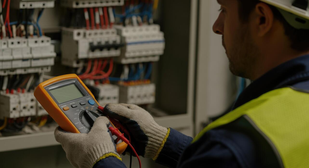 Team of UK electricians on a commercial site