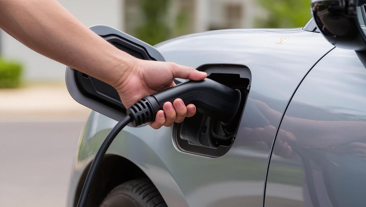 Electrician installing an EV charger on a wall