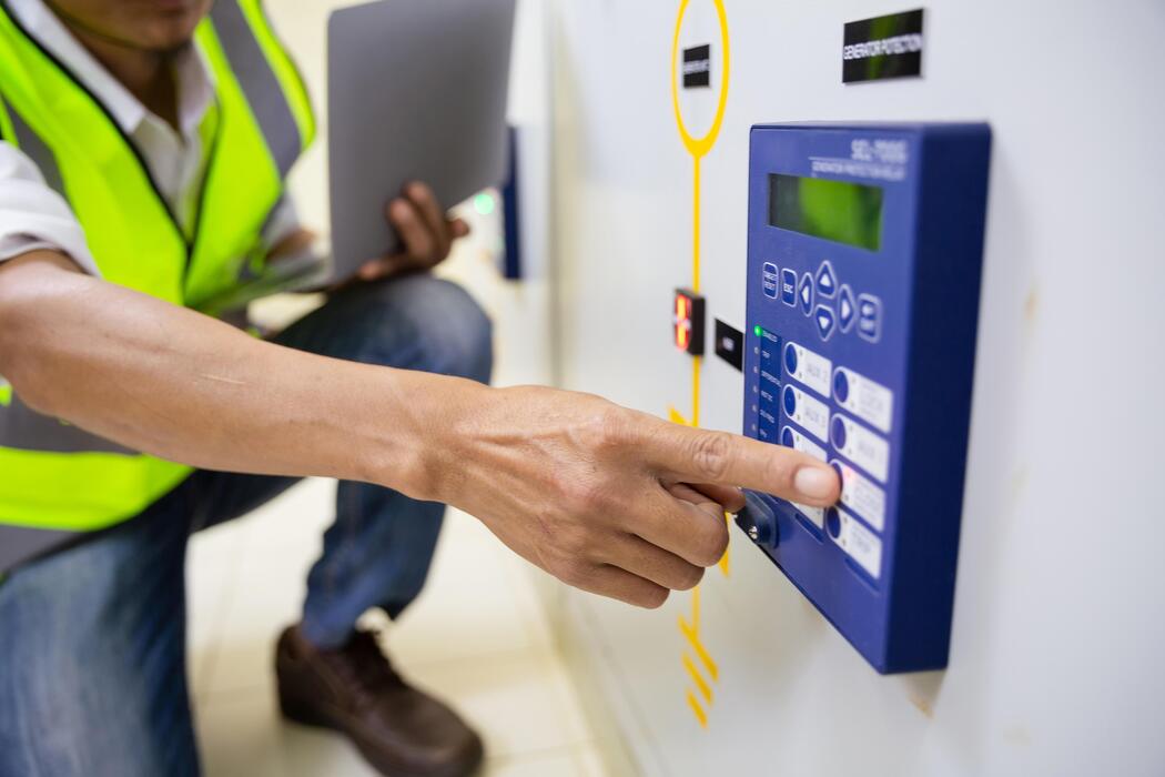 Fire alarm control panel inside a commercial building